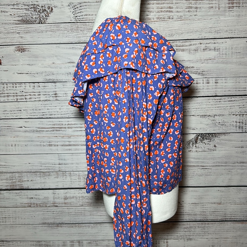 Rue Stiic Anthropologie One-Shoulder Leopard Blouse Purple Medium - Picture 7 of 16